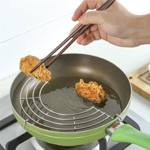 Semicircle Stainless Steel Oil Drain Rack Kitchen Frying Pan French Fries Fried Chicken Leg Meatballs Cooking Oil Filter Holder