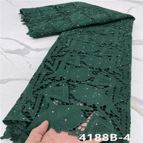 Latest Tissue Cord Lace Fabric Embroidery Laces Guipure Cord Water Soluble Lace with Stones Eyelet Holes for Women NA4188B-1