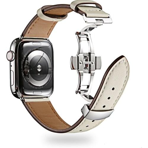 Cow Leather strap For Apple Watch band 44mm iwatch series 5 4 3 2 1 Luxury steel buckle 42mm loop 38mm bracelet Replacement 40mm