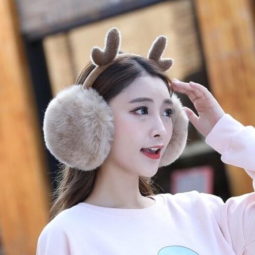 Deer Christmas Earmuffs Fur Girls Cute Elk Ear Warmers Earmuffs Winter Xmas Headband Earmuff Antlers Women Earwarmers Wool Soft