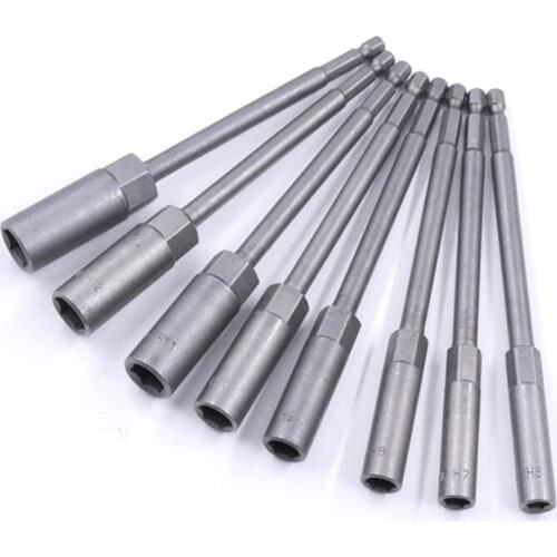 Impact Drill Bar Wrench Extension 8Pcs Socket Adapter Set 8Pcs Power Nut Driver Long Metric 150mm 1/4 Inch Hex
