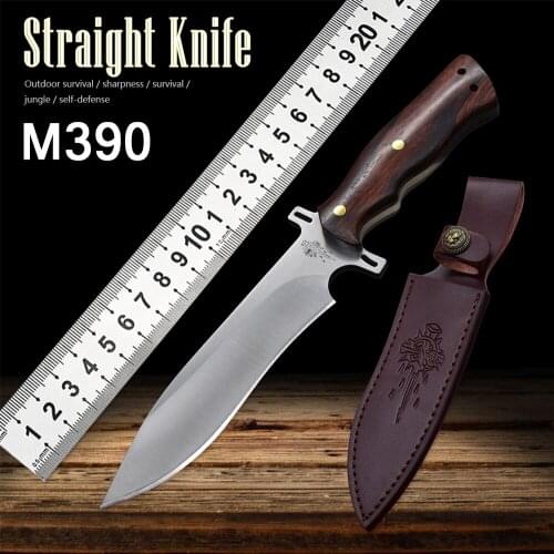 High Quality M390 Steel Handmade Straight Knife Outdoor Tool High Hardness Military Knife Tactical Camping Fixed Knife Holster