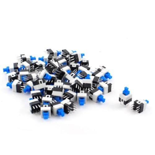 YOCOMYLY 100Pcs 6 Pin Square 7mmx7mm Latching DPDT Mini Push Button Switch