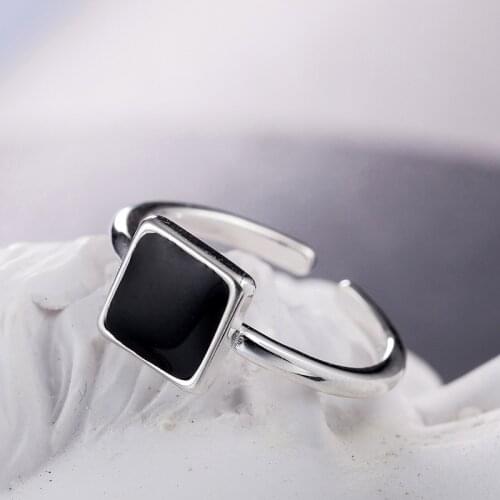 Punk 925 Sterling Silver Square Rings For Women Femme Wedding Party Jewelry jz585