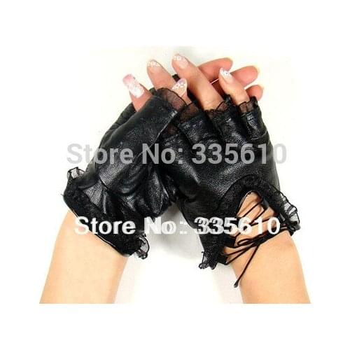 New 2016 women gloves fashion lady spring new mittens lace sheepskin leather gloves women half finger gloves
