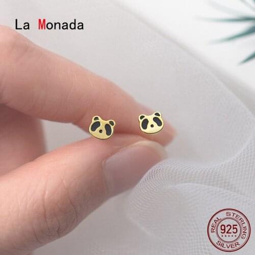 La Monada Cute Panda Animal Minimalist Sterling Silver Stud Earrings Women 925 Silver Jewelry Woman Earrings Stud Silver 925