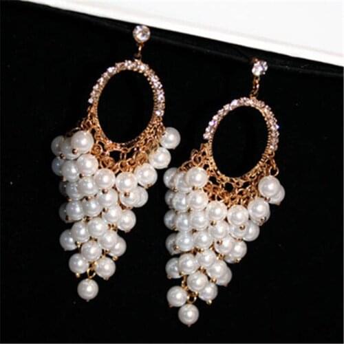 NAWEILY Luxury Simulation Pearl Earrings Super Flash Rhinestone Long Earring For Women Bijoux Fashion Jewelry Gift NWL1087