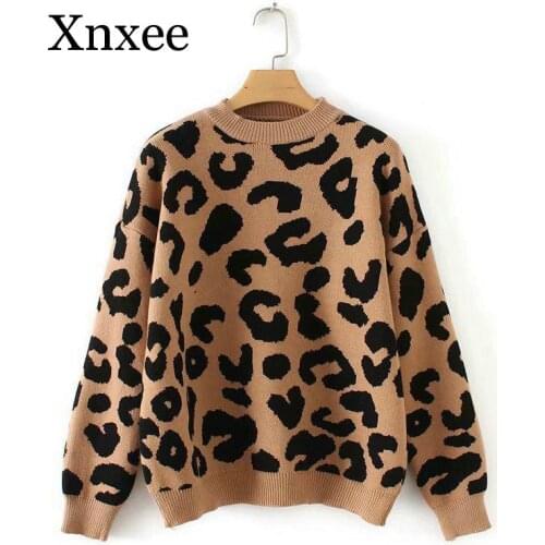 Woman Leopard Knitted Sweater Winter Thick Long Sleeve Female Pullovers 2019 Autumn Fashion Casual Tops Knitting Sweaters Ladies