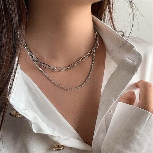 French Style Vintage Gold Plated Chain Necklace Double Layered Choker Necklace for Women Korean New Design Jewelry 2021