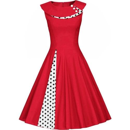 Women Summer Dresses Casual 2019 Cotton Slim Tunic Elegant 50s 60s Robe Vintage Retro Pin Up Swing Polka Dot Rockabilly Dress