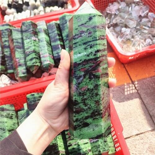1pcs Large Natural Crystal Point Epidote Healing Obelisk Green Quartz Tower Ornament for Home Decor Reiki Energy Stone Pyramid