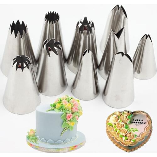 10Pcs Rose Flower Russian Piping Nozzlese Icing Tips Leaves Nozzles Stainless Steel Icing Piping Nozzles Tips Cake Decorating