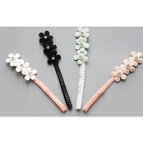 20pcs/4C Fashion Cute Glitter Gemstone Flower Girls Adjustable Headbands Solid Kawaii Floral Elastic Hair Bands Headwear