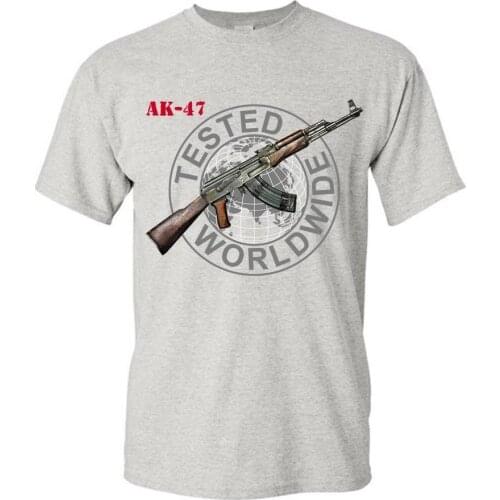 2019 Hot Sale 100% Cotton Russian Graphic Cotton Gray T-Shirt AK-47 Kalashnikov Gun Summer Style Tee Shirt