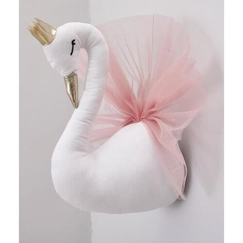 3D Crown swan wall decoration wall-hanging stuffed animals head Wall Hangin Girl Pink Goose Swan Dolls Kids Toys