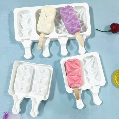 4 Cell DIY Ice Cream Silicone Molds Ice Cube Tray Food Safe Popsicle Maker Homemade Freezer Ice Lolly Mould Home Ice Cream Tools