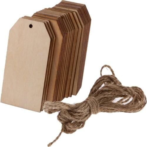 50X Blank Wooden Sheets Hanging Gift Tags With Rope For Party Wedding Decor Card Making Embellishments Scrapbooking Accessories