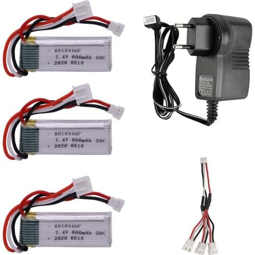 Upgrade 7.4V 600mAh LiPo Battery and charger cable For WLtoys F959 RC toy Parts 7.4v 2s Battery for XK DHC-2 A600 A700 A800 A430