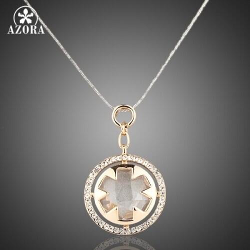 AZORA Classic Gold Color Stellux Austrian Crystals Round Pendant Necklace TN0011