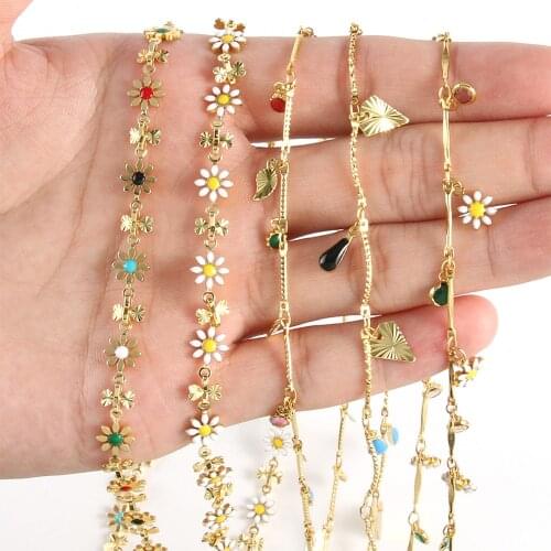 1Meter/lot Gold Color Daisy Flower Stainless Steel Chain for Jewelry Making DIY Bracelets Necklaces Ankle Charms Accessories