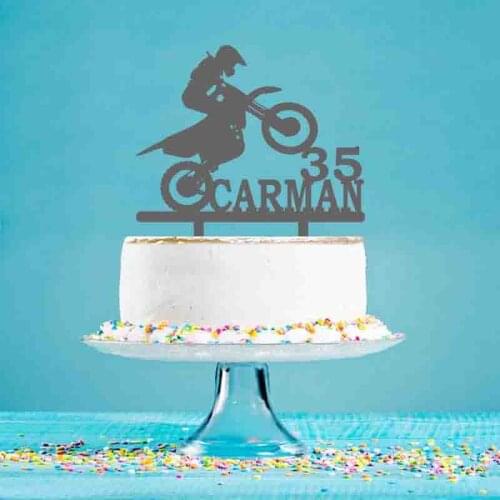 Man Motocross Silhouette Personalized Motocross Party Cake Topper Custom Name Age Motocross Player Birthday Party Decoration
