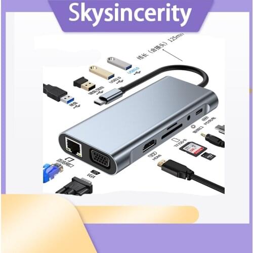 11-in-1 type-c docking station 3.0hub hdmi vga Audio rj45 usb3.0 2.0 sd tf pd laptop hub for huawei card reader converter