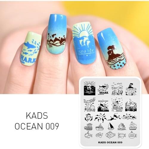 KADS Manicure Stamping for Nail Art OCEAN Series 009 Stamper Nail Art Plates Template Plate for Stamping Overprint Stamp Tool