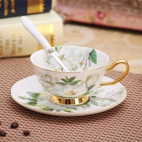 Camellia European Style GILDING Demitasse tea Cup mat Coaster Ceramic Coffee Cup and saucer Set Porcelain Mug Bone China