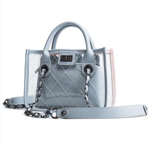 Summer Fashion Lady Transparent Tote Composite Bag Diamond Lattice PVC Shoulder Bag Lock Open Chain Crossbody Handbag