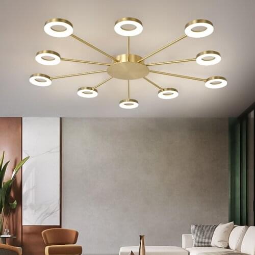All copper ceiling lamp luxury modern living room lamp Nordic chandelier atmospheric restaurant bedroom chandelier new simple