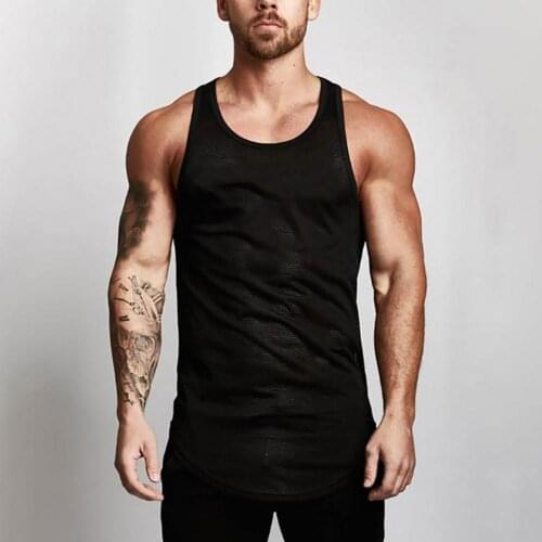 Fashion Summer Men Sleeveless Tank Top Breathable Mesh Bodybuilding Sport Fitness Vest Comfortable Male Tank Clothing