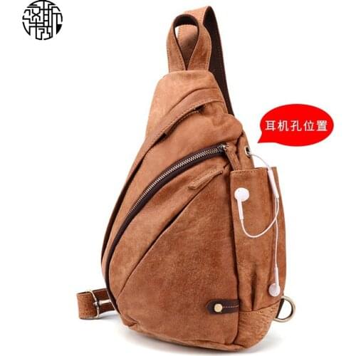 Zenos Mens Sling Crossbody Bag Genuine Leather Big Capacity Travel Hiking Chest Bag Daypack