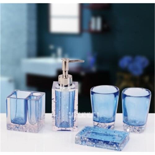 New Hot 5pcs Bath Set Resin Bathroom Accessories Set Soap Dish Toothbrush Holder Lotion Dispenser Tumbler Bathroom Supplies Set