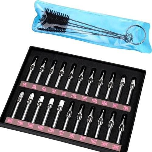 22PCS Stainless Steel Tattoo Nozzle Tips Set Round Diamond Magnum DT RT FT Tattoo Tips Mixed For Tattoo Supply Free Shipping