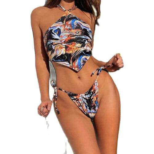 2021 New Women Split Swimsuit Sexy Strapless Halter Bikini Set Biquini Swimwear Swimming Suit For Women