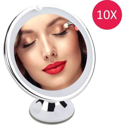 New Portable 10X Magnifying Makeup Mirror 360 Degree Rotation LED Lighted Mirriors With Suction Cup For Tabletop Bathroom Travel