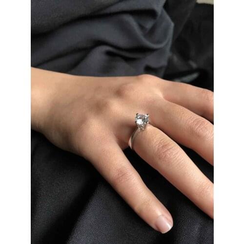 One Cubic Zirconia Zircon 925 Sterling Silver Female Ring Promise Rings
