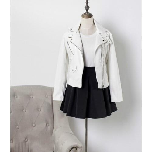 Autumn Women Tops PU Motorcycle Jacket Girls Short White Moto Biker Jacket Streetwear Faux Leather Long Sleeve Slim Female Coat