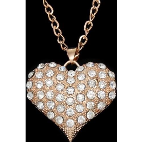 FLOLA Big Gold Heart Pendant Necklace for Women Crystal Long Chain Necklaces Pendants Fashion Jewelry Accessories nkef15