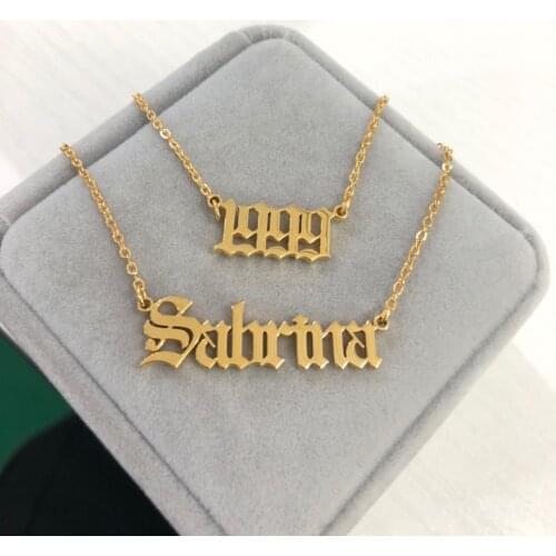 Personalized Custom Name With Birth Year Necklaces Nameplate Jewelry Mom Gifts Baby Birth Date Nameplate Number Layered Necklace