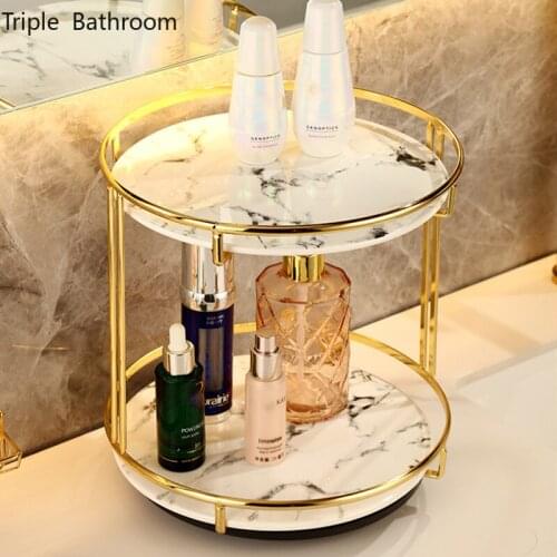 Nordic Ceramics Jewelry Storage Tray Round Shape Dressing Table Double Layer Shelf Cosmetics Tray Home Bathroom Accessories