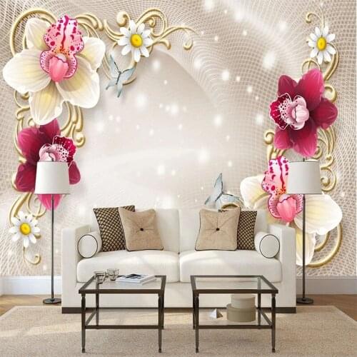 Custom Mural Wallpaper 3D Relief Flower Mural Living Room TV Sofa Bedroom Home Decor Self-Adhesive Waterproof Papel De Parede 3D
