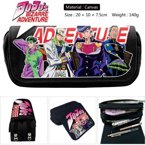 JOJOs Bizarre Adventure Pencil Case Anime Stationery Storage Bags Canvas Large Double Zipper Pen Bag Cosmetic Bag