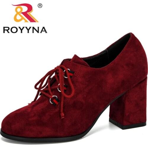 ROYYNA 2020 New Designers Classic Style Flock High Heels Shoes Women Round Toe Wedding Women Dress Shoes Office Working Footwear