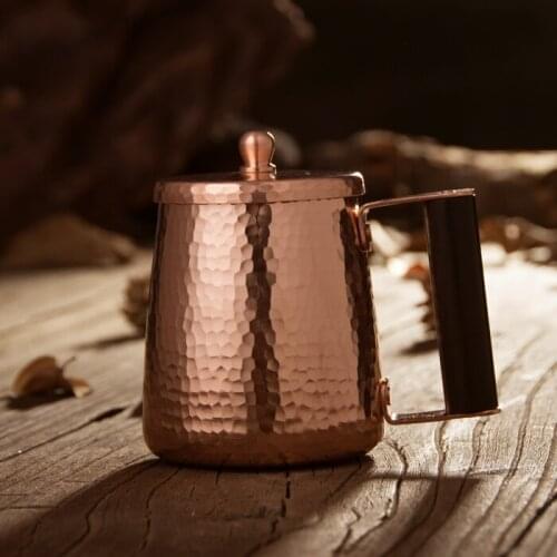 Handmade thickening copper water tea beer cup purple copper teacup coffee cup wood handle mug