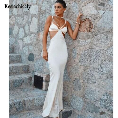 Kesiachiccly sexy satin maxi dress white long party dress elegant summer dress 2021 spaghetti strap casual vintage vestidos