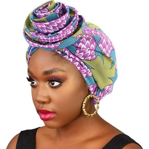 Flower Turban Hats for Women Soft Pre-Tied Knot Headwraps African Pattern Turban Wraps Beanie Hats