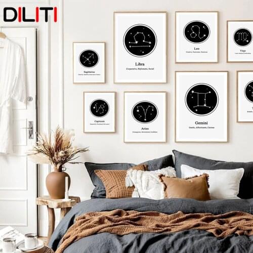Nordic Zodiac Sign Canvas Painting Pictures Black White Constellation Posters And Prints for Living Room Wall Art Decor
