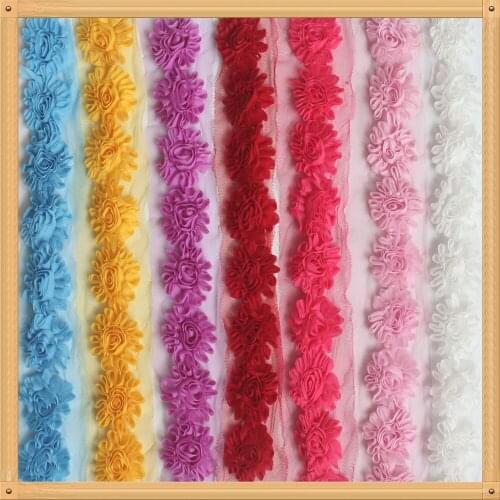 10/30y Shabby Chiffon Flower Mesh Trim For Baby Girls Headbands Hair Accessories Rompers Jumpsuit Dress Clothes Making Decor