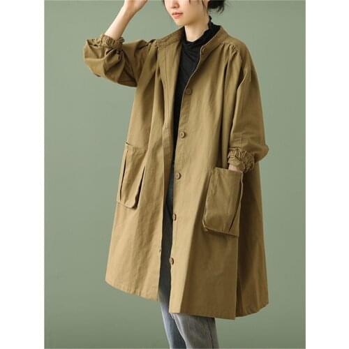 Women Spring Autumn Plus Size Coats Lady Casual Long Solid Full Sleeve Vintage Windbreaker Female Buttons Cardigan Jacket Tops